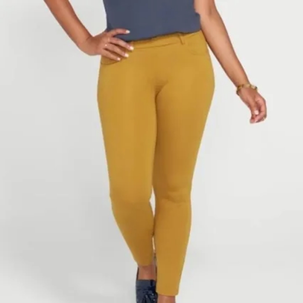 Betabrand Pants Womens Large Yellow 7 Pocket Skinny High Rise Crop Regular